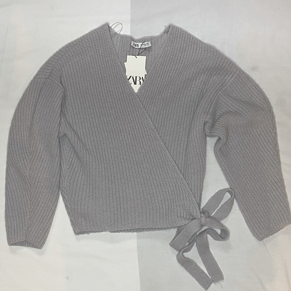 Zara Light Blue Wrap Sweater New with Tags